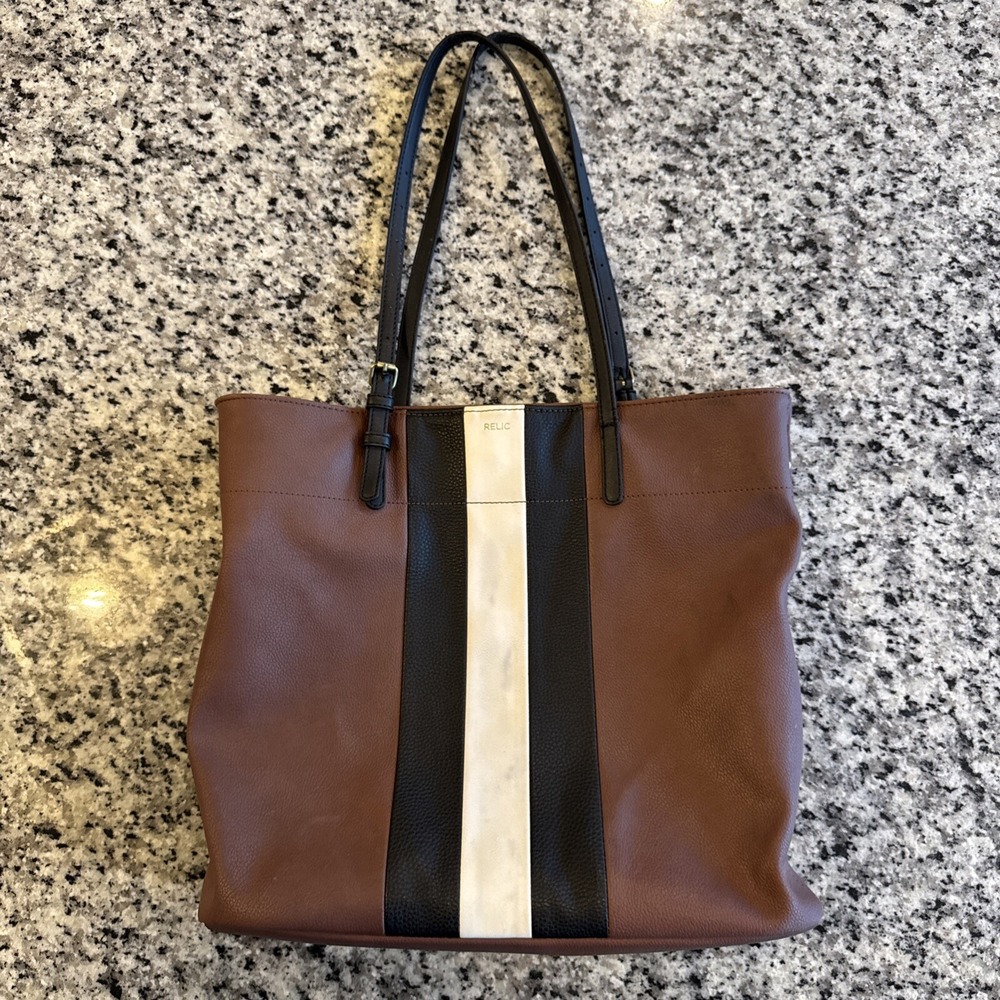 Fossil RELIC By‎ Aloyse Tote 15x13 Brown Black White #08